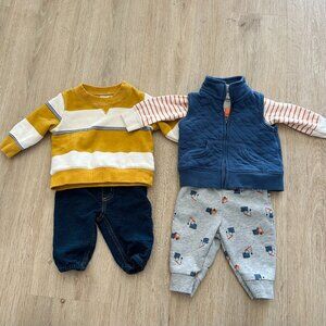Carters Baby Boy Stripes and Construction Long-Sleeved Outfit Set of 2, Size 3M